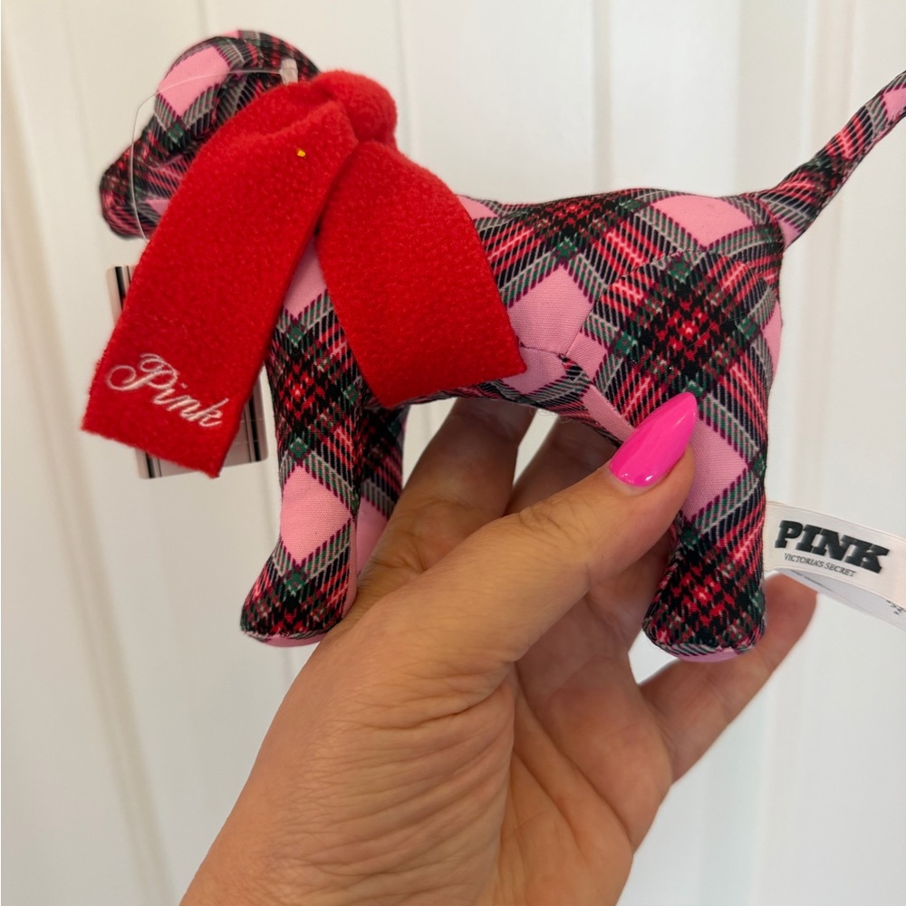 PINK Victoria's Secret Plaid Stuffed Dog with Red Scarf - Picture 6 of 6